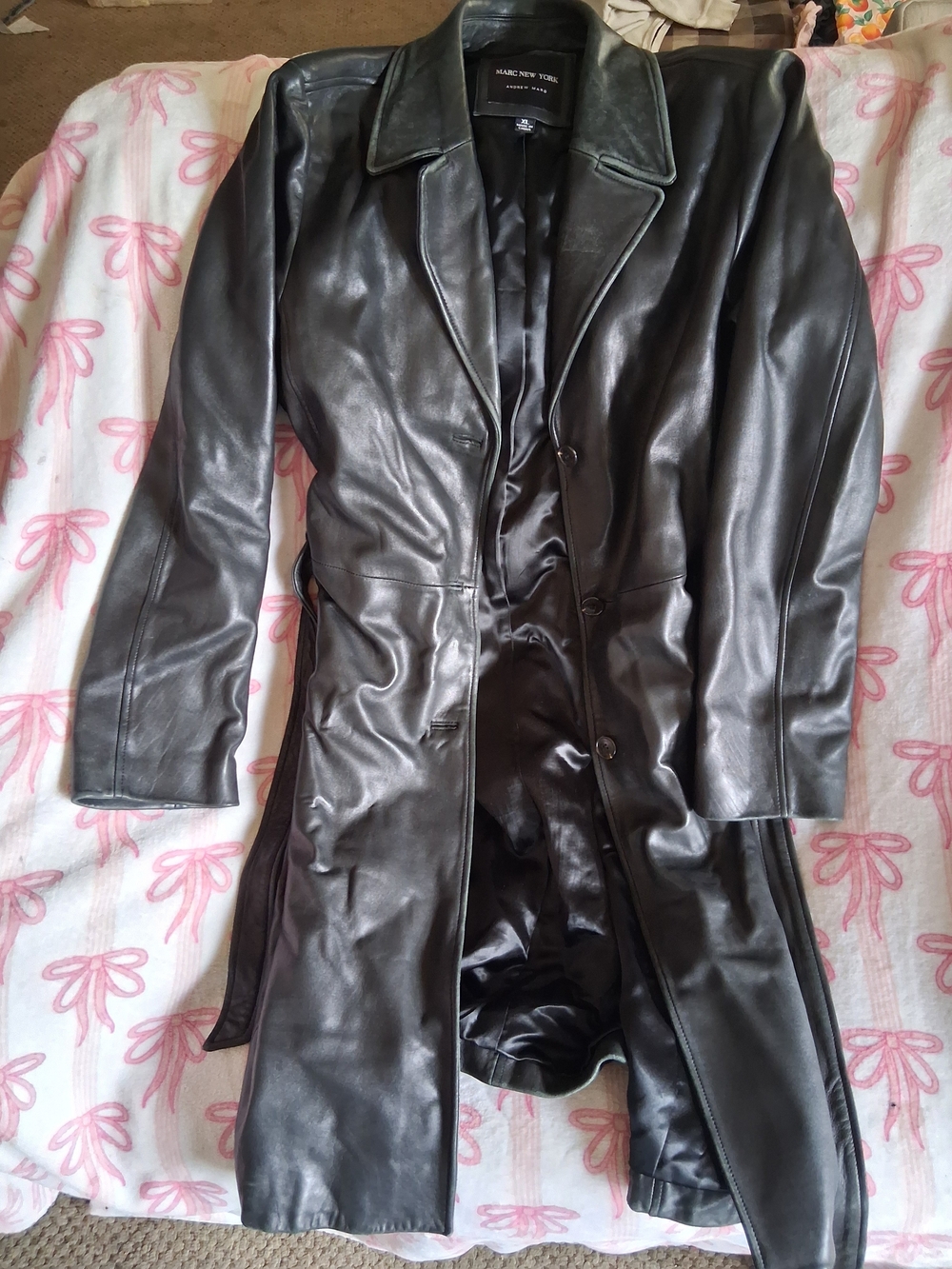 Marc New York Black Leather Longline Button-Front Coat
